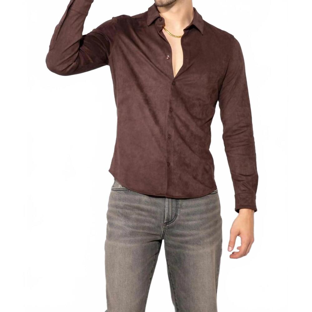 NEW MONFRERE cooper butter classic shirt in suede espresso